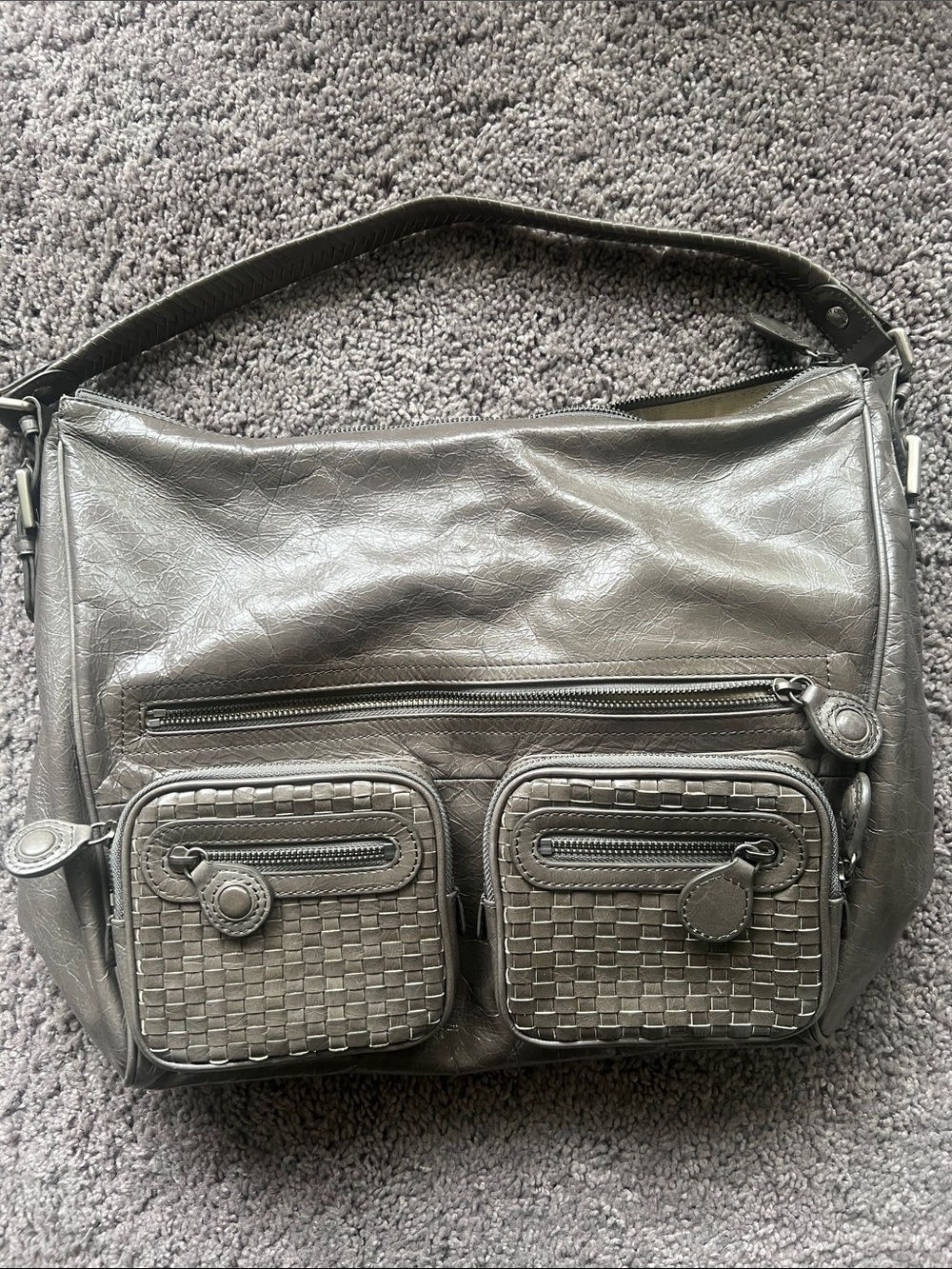 Elliott Lucca Gray Shoulder Bag with Dual Front Pockets